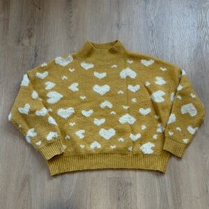 Debut Fuzzy Yellow and White Heart Pattern Sweater - Size Small/Medium